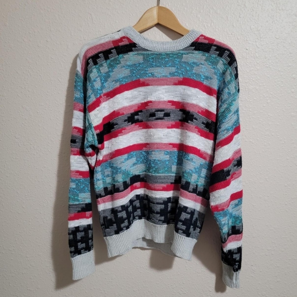 Saturdays multi-colored chunky 3D Southwestern 90s grunge Knit Crewneck Sweater